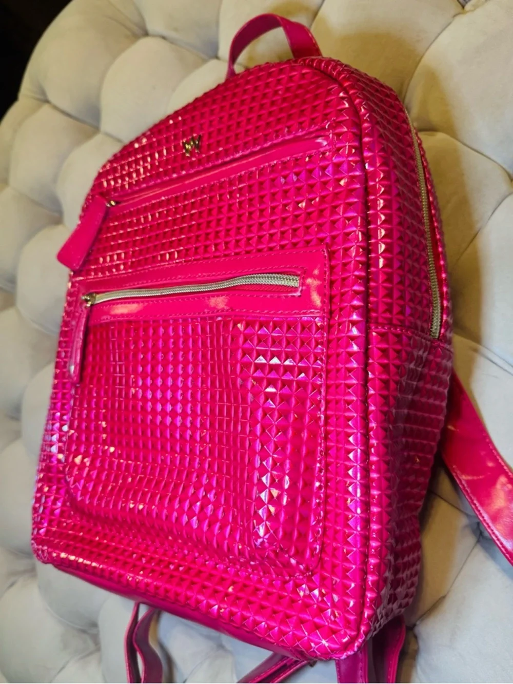 Nicki Minaj JOY Pink Metallic Studded Backpack Hot Pink Faux Leather